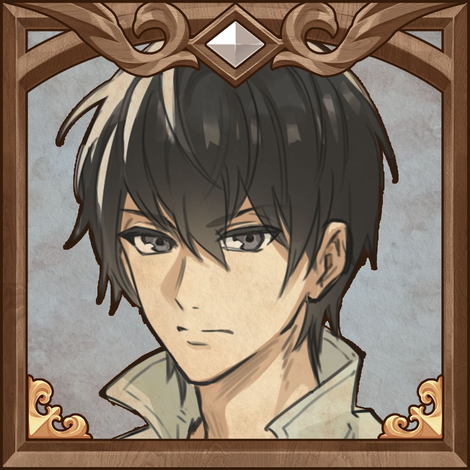 An illustrated portrain of Weed, a young man with black hair and eyes.